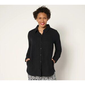 Belle Beach by Kim Gravel Gauze Dolphin Hem Big Shirt Black Petite 1X A688217